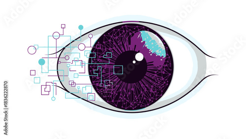 Abstract representation of an intelligent digital eye, illustrating data flow, machine vision, and advanced AI systems