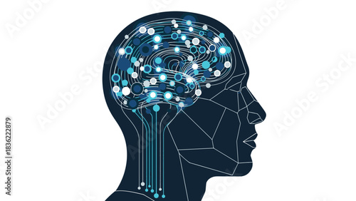 Visualization of smart technology's impact on cognitive functions, depicting artificial intelligence and the future of interconnected thought