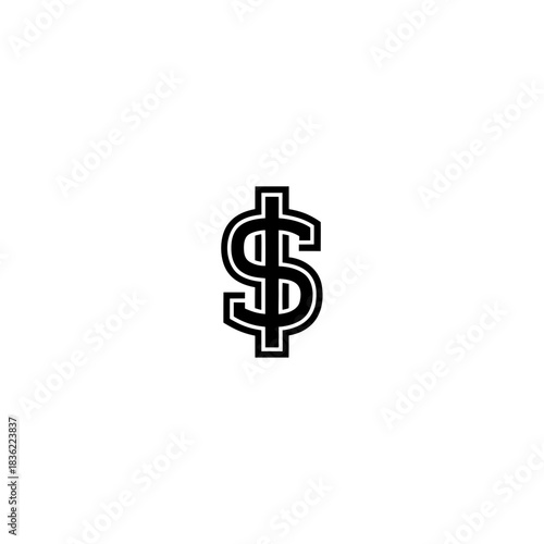 Illustration of a black dollar sign with a white outline on transparent background