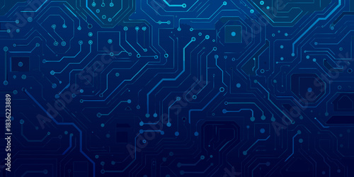 Abstract futuristic circuit board design in shades of blue