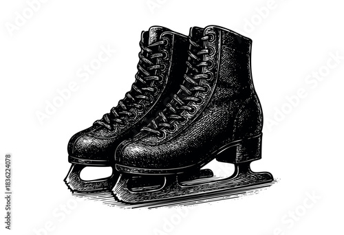 Vintage engraved illustration of a pair of classic ice skates — stock vector.