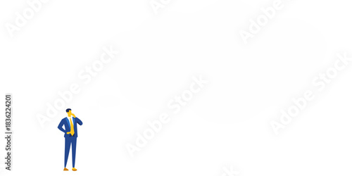 Businessman with a thinking cloud contemplating ideas and solutions