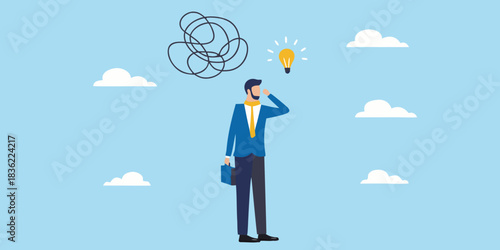 Businessman with idea after overcoming confusion and finding clarity