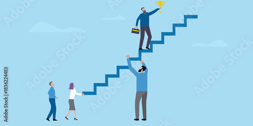 Teamwork and support to achieve success and reach the top