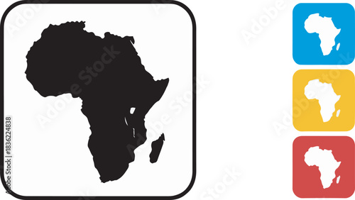 African continent map silhouette vector icon set isolated on white background for travel and geography design