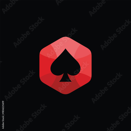 Abstract design featuring a sleek black spade icon nestled within a radiant red faceted hexagon, symbolizing premium gaming, strategy, and exclusive entertainment ventures with a modern aesthetic