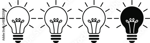 Lamp line icon set. Idea lamp icon collection. Flat style - stock vector.
