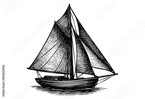 Vintage engraved illustration of a sailing boat on the water — stock vector.
