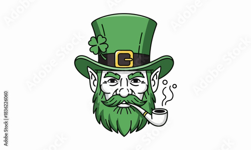 Leprechaun With A Pipe and Clover Hat Illustration