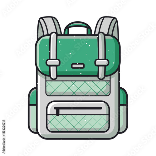 Green Travel Backpack Icon – Modern Flat Style Camping Bag Illustration