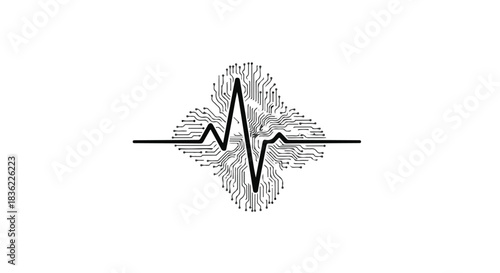 Abstract representation of a heartbeat waveform integrated with intricate neural network patterns, symbolizing health and technology.
