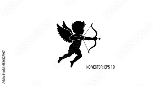 Black vector illustration silhouette art design of a fantasy cupid or angel with wings, jumping like a horse or pegasus, icon of sport, dance, and love