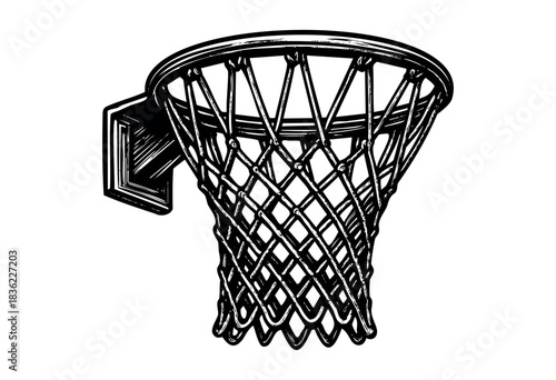Vintage engraved illustration of a basketball hoop with net — stock vector.