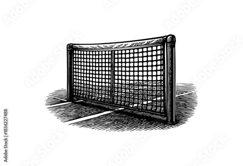 Vintage engraved illustration of a tennis court net — stock vector.