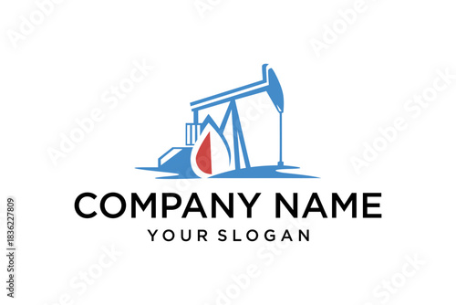 Oil Pump Jack and Drop Symbol Logo for Petroleum and Energy Company