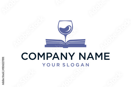 Elegant Open Book and Wine Glass Combination Logo Design