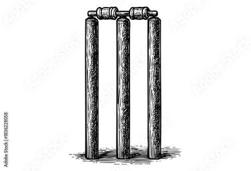 Vintage engraved illustration of cricket stumps with bails — stock vector.