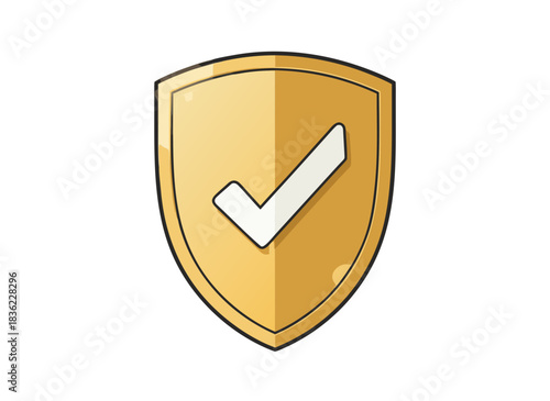 Golden Shield With A White Check Mark Symbol Isolated On A Black Background A Symbol Of Security And Approval Vector Illustration