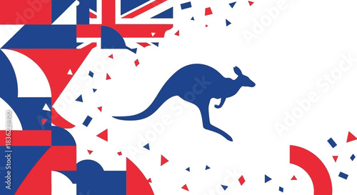 Abstract Australian Flag Design Featuring a Kangaroo and Geometric Elements for Patriotic Concepts