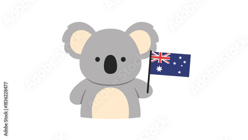 A cute and friendly cartoon koala character holding an Australian flag, symbolizing the nation's unique wildlife and national pride