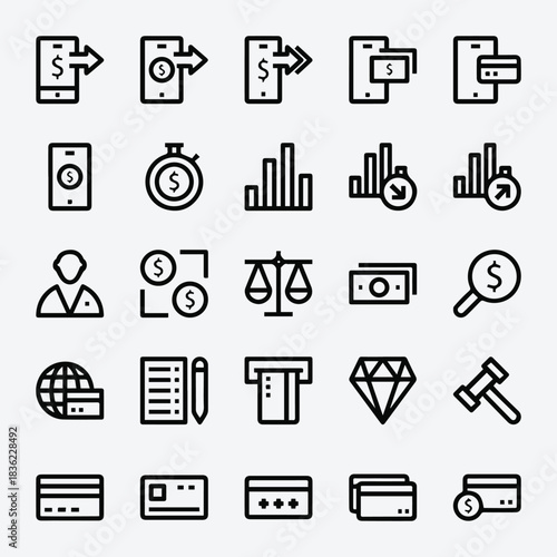 Card Transaction Outline Icons Vector