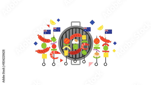 Barbecue Celebration with Skewers and Flags
