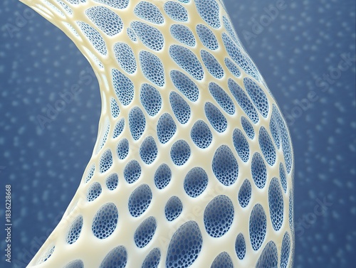 Blue white bubble pattern merging with skin texture, organic abstract design in surreal hyperrealistic style, for creative backgrounds, texture overlay, and modern art concepts.