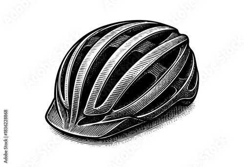 Vintage engraved illustration of a cyclist safety helmet — stock vector.