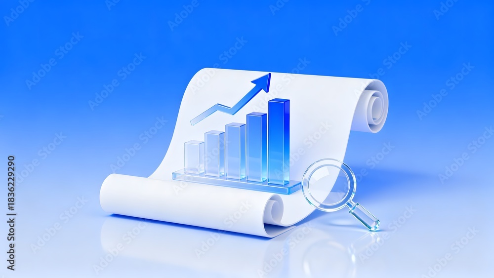 Obraz premium Bar chart with upward arrow on rolled paper