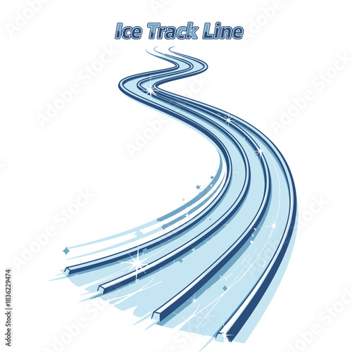 A winding blue ice track with sparkles, representing a winter sports path or a futuristic frozen road on a white background