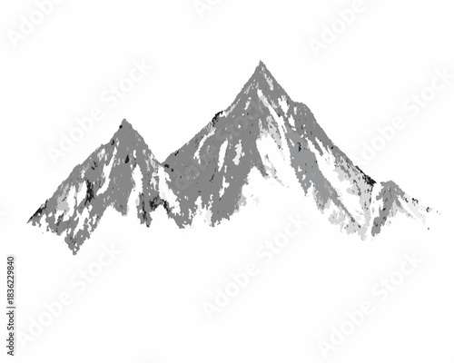 Abstract mountain range with textured peaks in grayscale