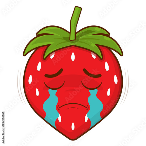 strawberry crying and scared face cartoon cute