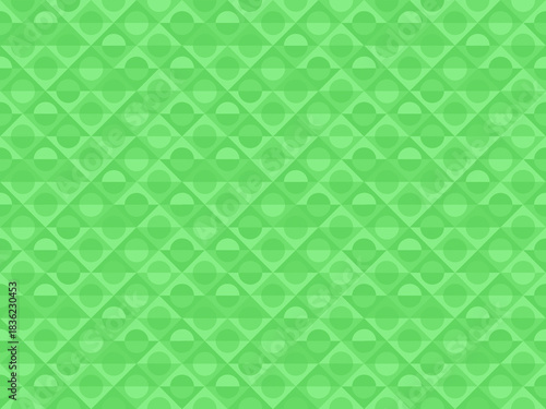 Seamless pattern of bright green rhombus shapes with circles. Abstract full frame background of geometric shapes. Copy space.