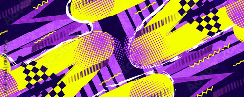 Abstract Background in 80s Pop Art Style with Bold Yellow Lines and Halftone Shapes