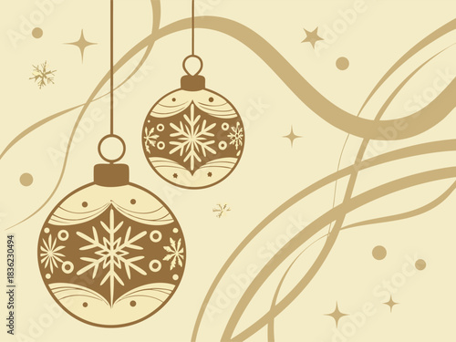 Sparkling golden Christmas baubles and décor elements displayed together, producing an elegant festive background ideal for holiday celebration creative designs.