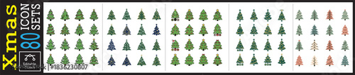 Charming Christmas Tree Icon Set with 80 unique holiday designs for invitations, cards, and festive marketing campaigns featuring editable strokes