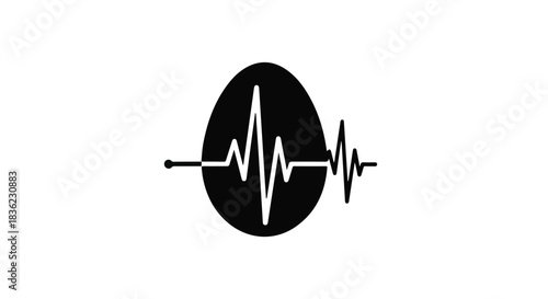 Abstract heartbeat line graphic over a black egg shape, symbolizing life and health.