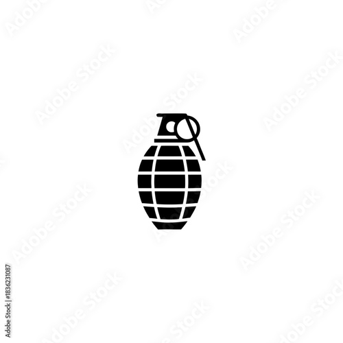 Illustration of a black hand grenade with a pin on a white background on transparent background