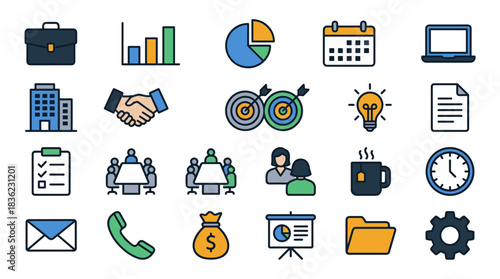 Business and Office Vector Icon Sheet File – Corporate Workplace Management Icons