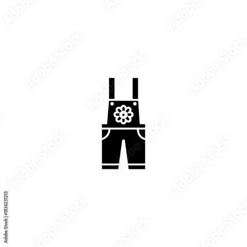Illustration of black overalls with a flower on the bib area on transparent background