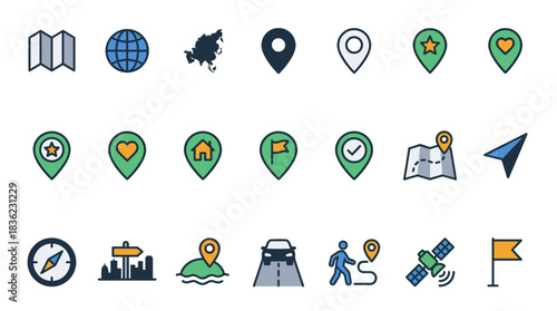 Map and Navigation Vector Icon Sheet File – Location GPS Direction Icons