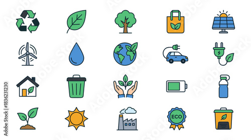 Eco and Sustainability Vector Icon Sheet File – Green Environment Energy Icons