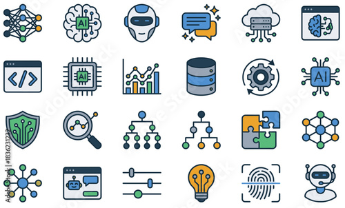 AI Technology Vector Icon Sheet File – Artificial Intelligence Machine Learning Icons