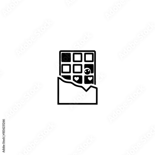 Illustration of a chocolate bar with squares and heart shapes on transparent background