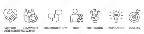 Collaboration banner web icon vector illustration concept for teamwork and working together with icon of support, teamwork, communication, trust, handshake, motivation, inspiration, and success