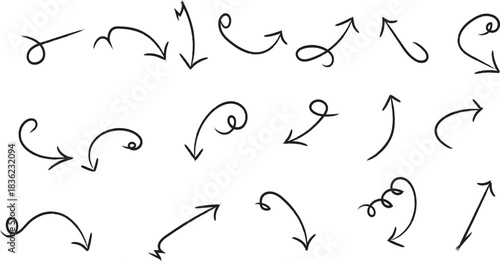 Hand drawn arrow set directional indicators for design and illustration needs