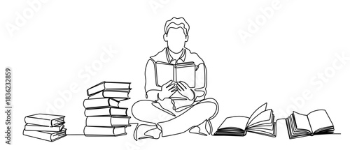 ne continuous single drawing line art flat doodle newspaper, book, magazine, read, man. Isolated image hand draw contour on a white background