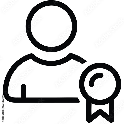 An icon of a person is next to a badge indicating achievement or award.