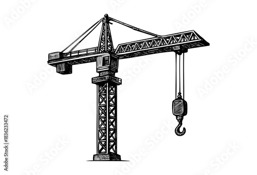 Vintage engraved illustration of a construction crane — stock vector.