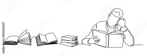 ne continuous single drawing line art flat doodle newspaper, book, magazine, read, man. Isolated image hand draw contour on a white background